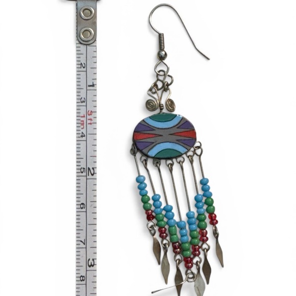Boho Turquoise Beaded Fringe Dangle Chandelier Earrings - Picture 6 of 6